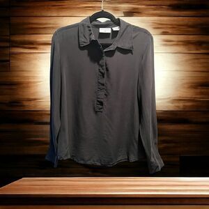 Kathy Ireland Black Silk Long Sleeve Top Sz Md